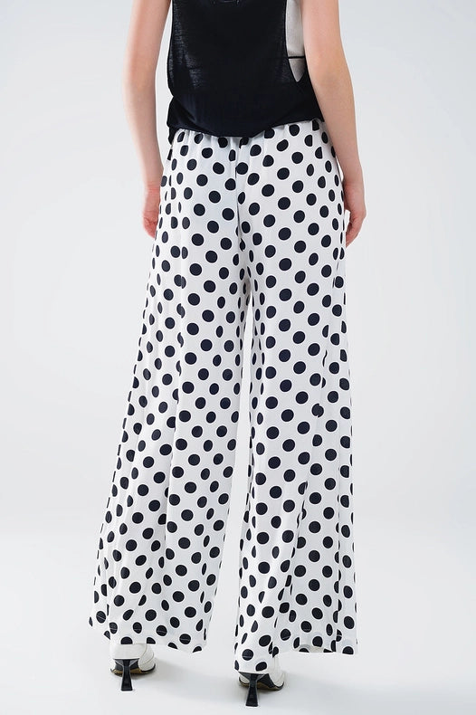 Wide Leg Polka Dot Pants with Elastic Waist and Pockets