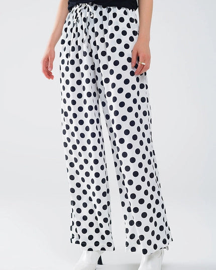 Wide Leg Polka Dot Pants with Elastic Waist and Pockets