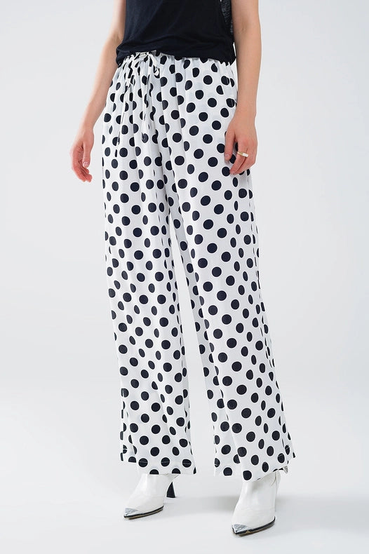 Wide Leg Polka Dot Pants with Elastic Waist and Pockets