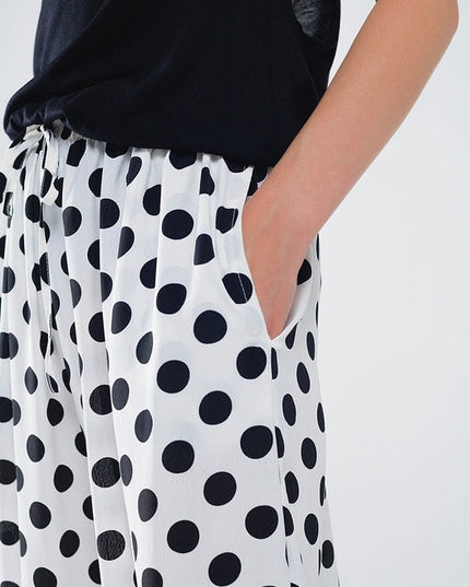 Wide Leg Polka Dot Pants with Elastic Waist and Pockets