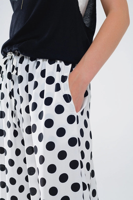 Wide Leg Polka Dot Pants with Elastic Waist and Pockets