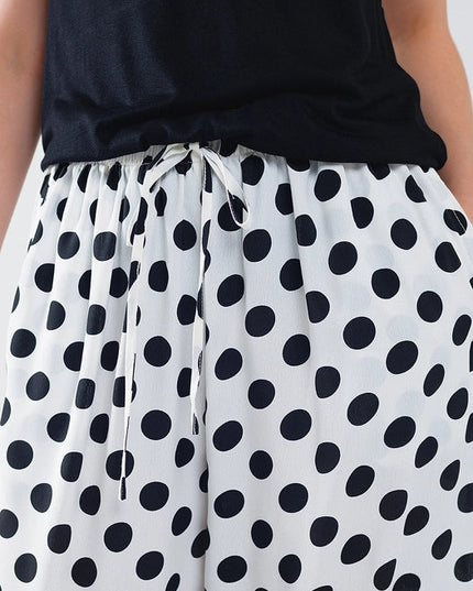 Wide Leg Polka Dot Pants with Elastic Waist and Pockets