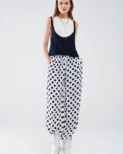 Wide Leg Polka Dot Pants with Elastic Waist and Pockets