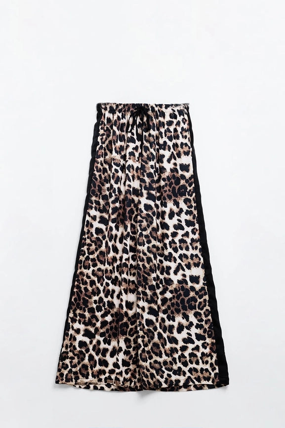 Wide Leopard Pants with Satin Side Stripe