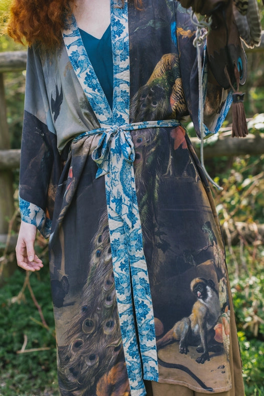 Wild Beauty Bamboo Kimono Duster Robe With Peacock Print