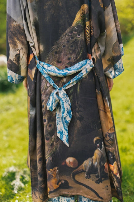 Wild Beauty Bamboo Kimono Duster Robe With Peacock Print