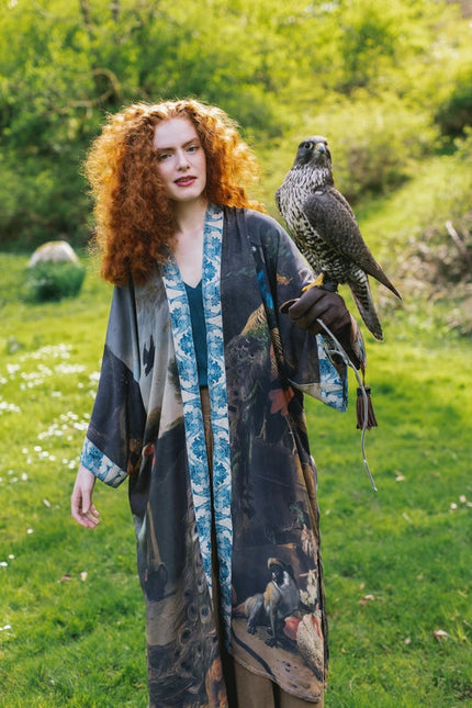 Wild Beauty Bamboo Kimono Duster Robe With Peacock Print