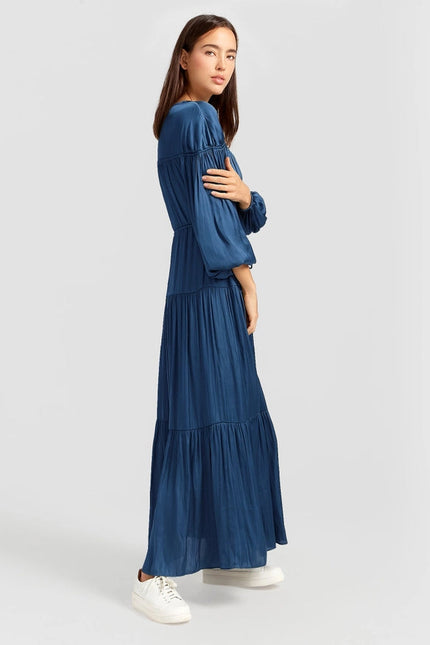 Window Seat Tiered Maxi Dress - Blue