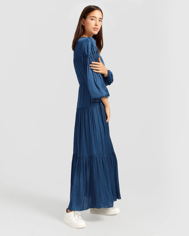 Window Seat Tiered Maxi Dress - Blue