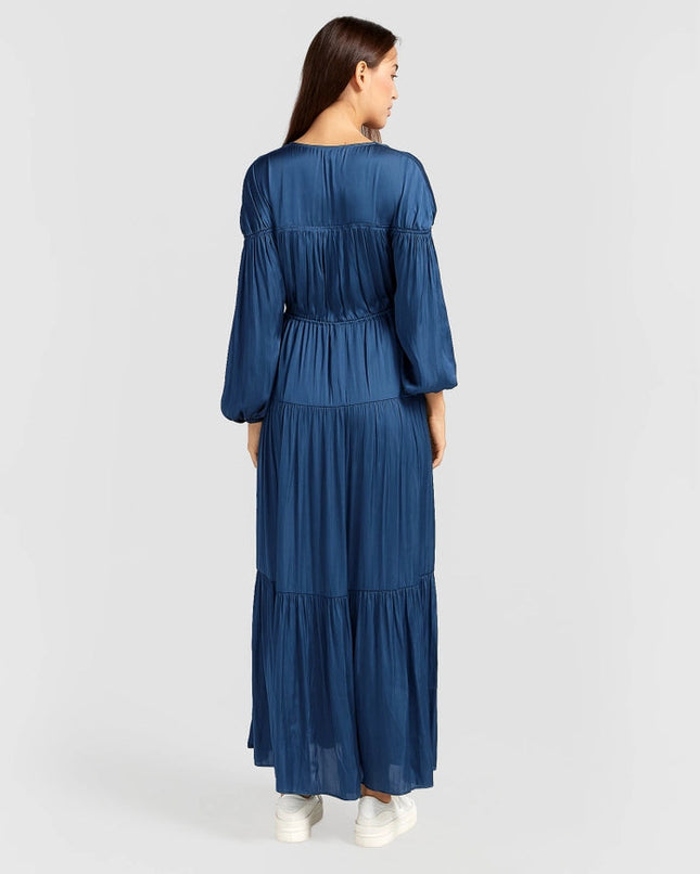 Window Seat Tiered Maxi Dress - Blue