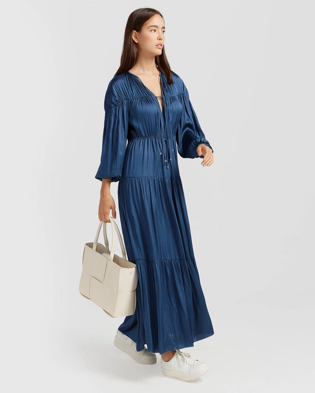 Window Seat Tiered Maxi Dress - Blue