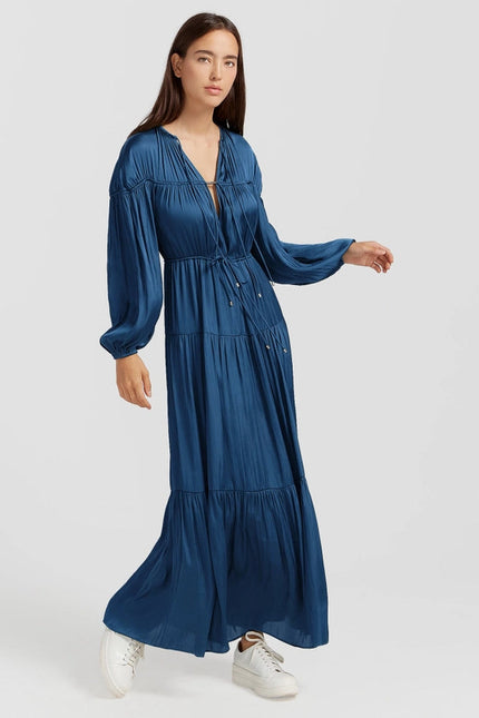 Window Seat Tiered Maxi Dress - Blue