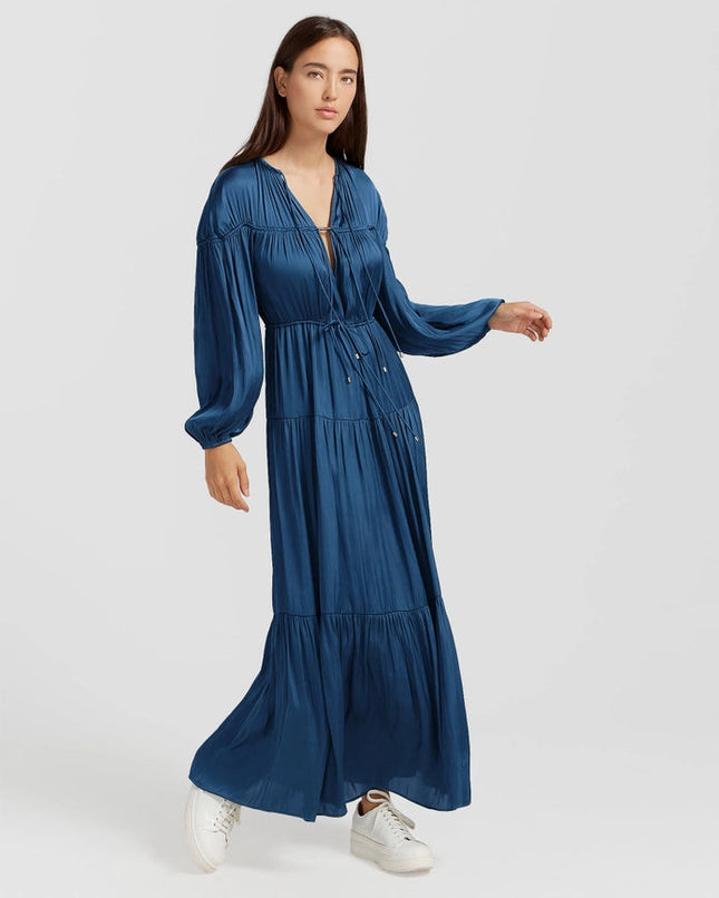 Window Seat Tiered Maxi Dress - Blue