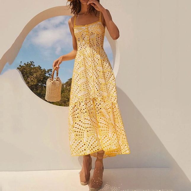 Women Elegant Lace Dress - Beach & Resort Ready Yellow-Dress-Productseeker-XS-Urbanheer