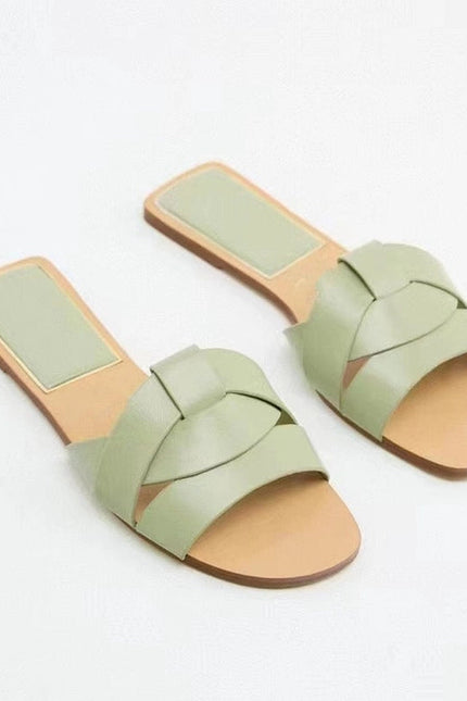 Women Gold Flat Sandals Criss-Cross Leather