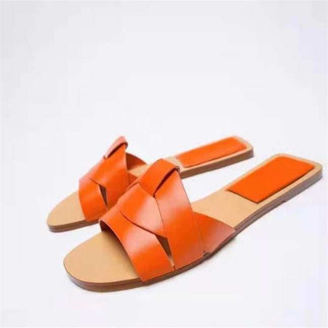 Women Gold Flat Sandals Criss-Cross Leather