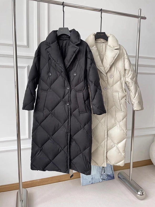 Women Long Down Jacket Down Coat Black