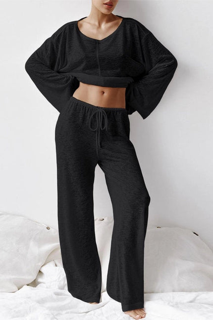 Women's Knitted Pajamas Trousers Soft Loungewear 2-piece Set