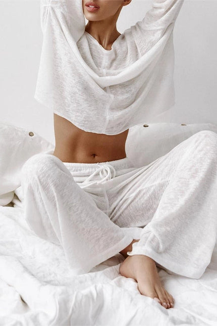 Women's Knitted Pajamas Trousers Soft Loungewear 2-piece Set