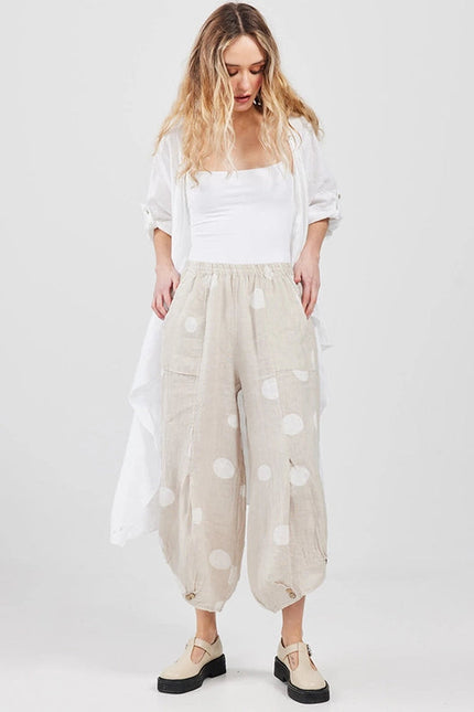 Women's - Lulu Linen Polka Dot Pants Beige