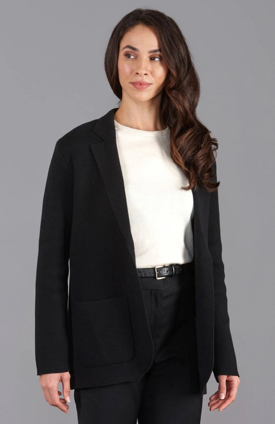 Womens Midweight Cotton Relaxed Fit Knitted Blazer Black