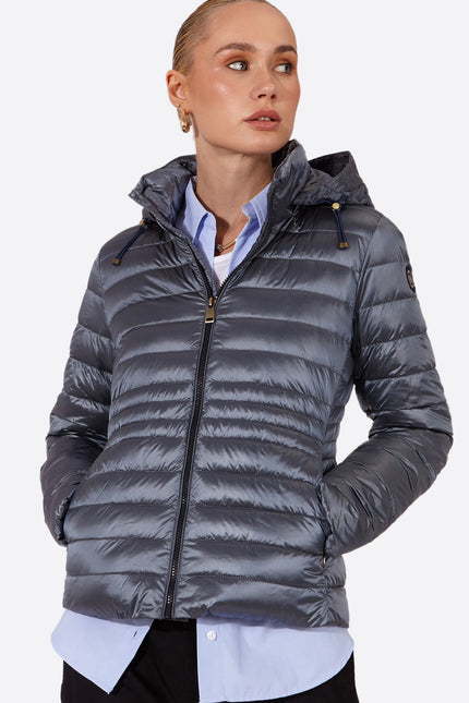 Women's short down jacket HALLEY  STEEL BLUE