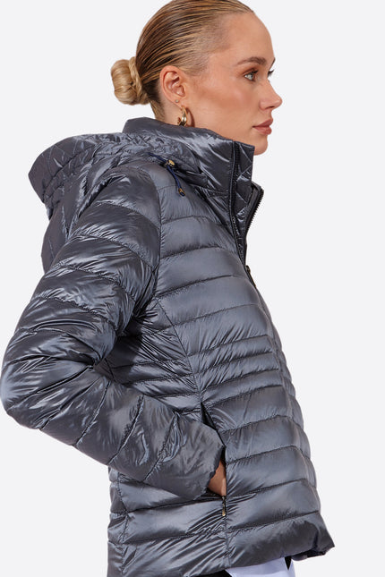 Women's short down jacket HALLEY  STEEL BLUE