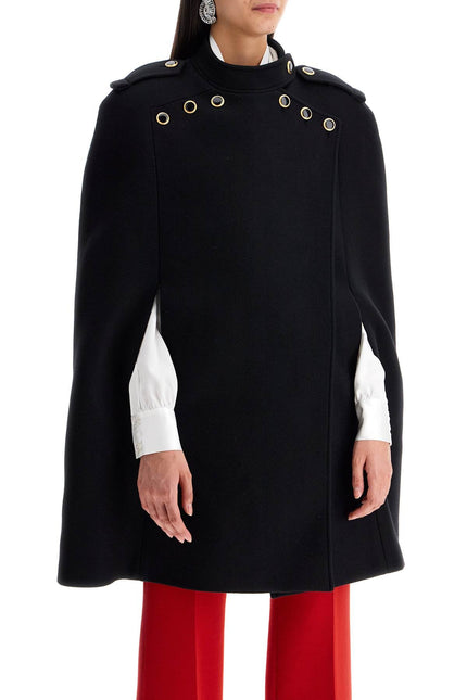 Wool Cape With Jewel Buttons - Black