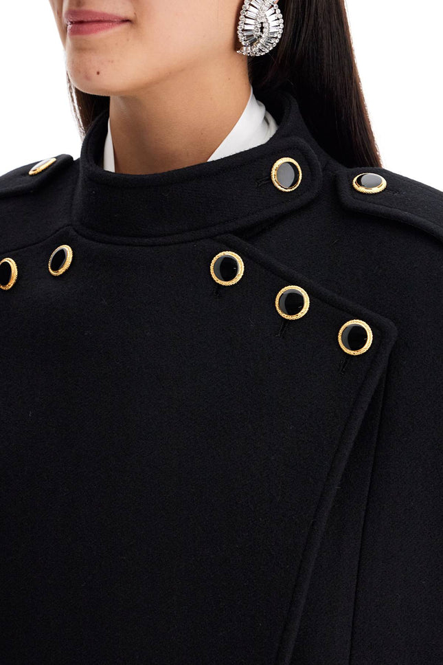 Wool Cape With Jewel Buttons - Black