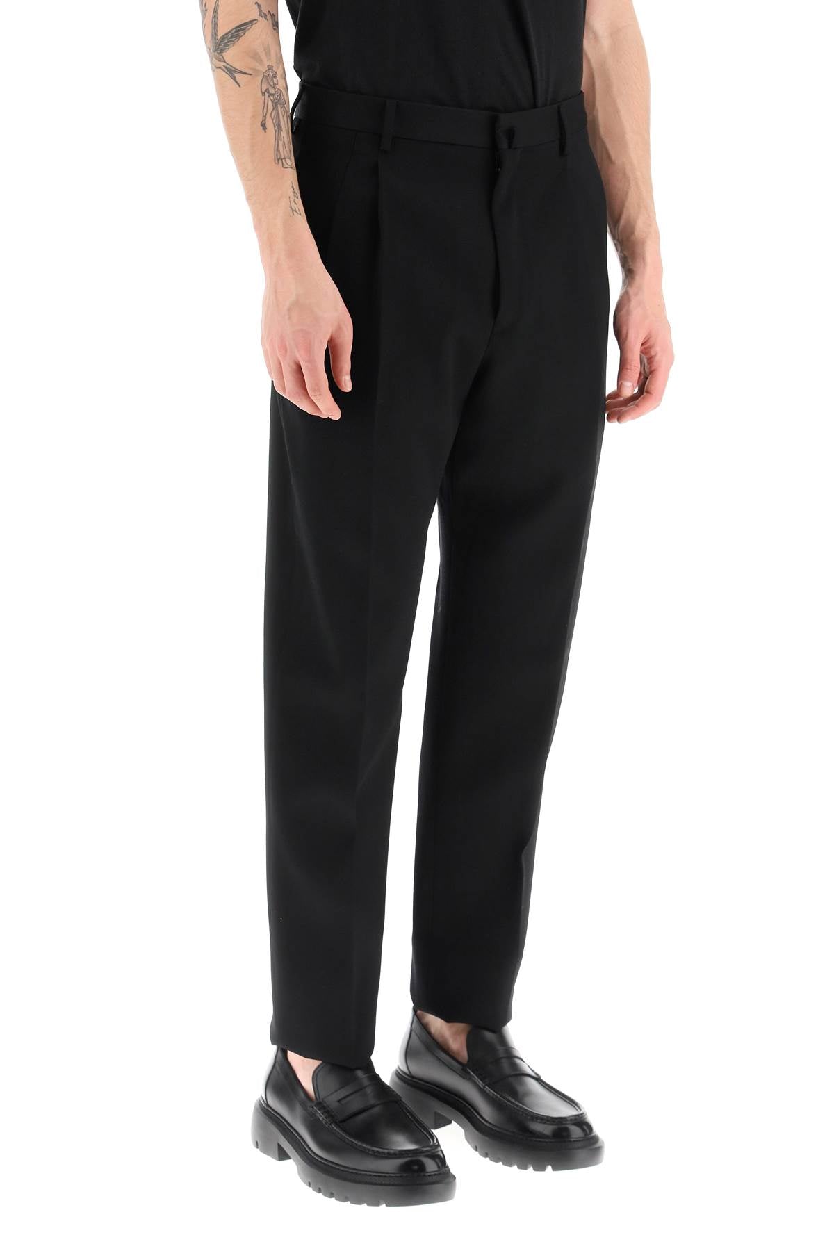 Wool Cigarette Trousers - Black