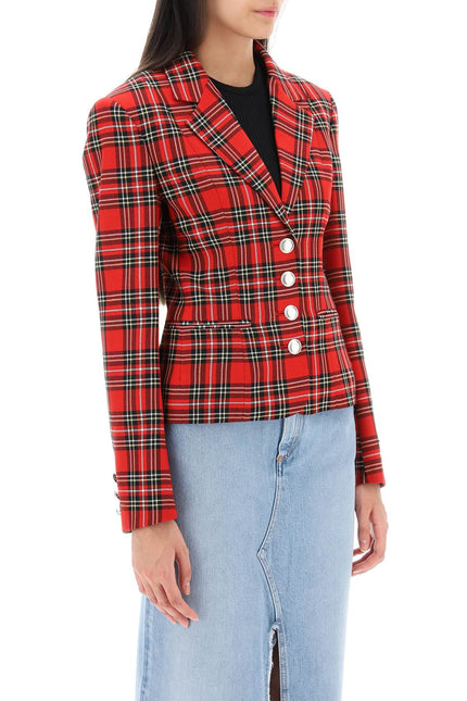 Wool Single-Breasted Jacket With Tartan Motif - Black