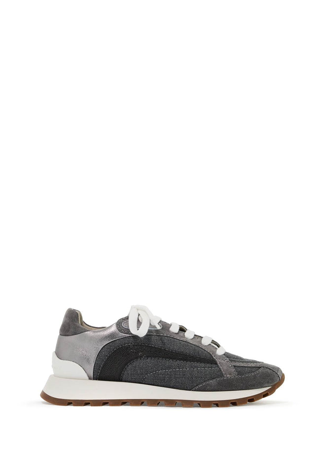 Wool Sneakers With Precious Stripe Design - Grey