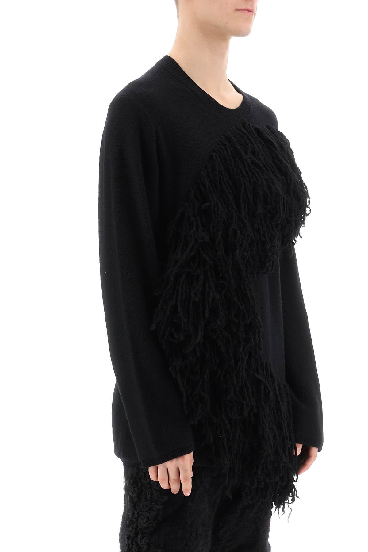 Wool Sweater With Fringes - Black