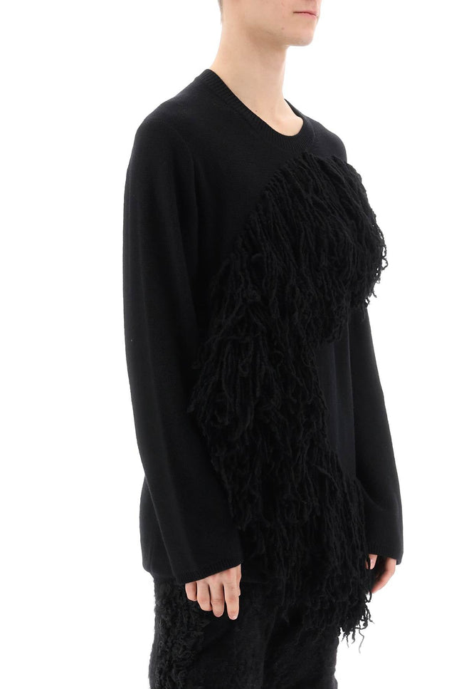 Wool Sweater With Fringes - Black