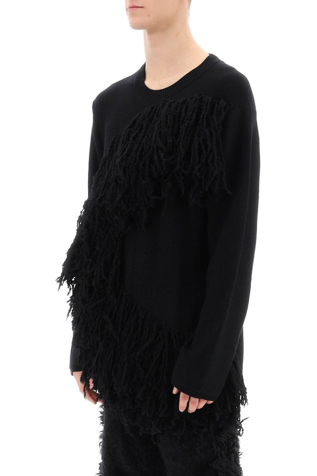 Wool Sweater With Fringes - Black