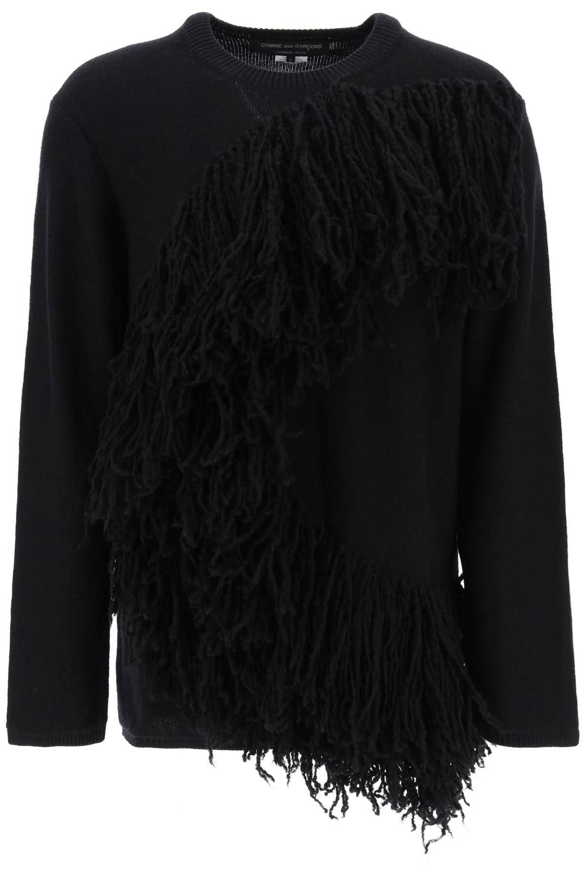 Wool Sweater With Fringes - Black