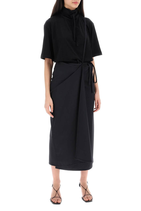 Wool Wrap Skirt With Pockets - Black