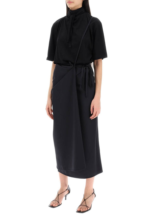 Wool Wrap Skirt With Pockets - Black