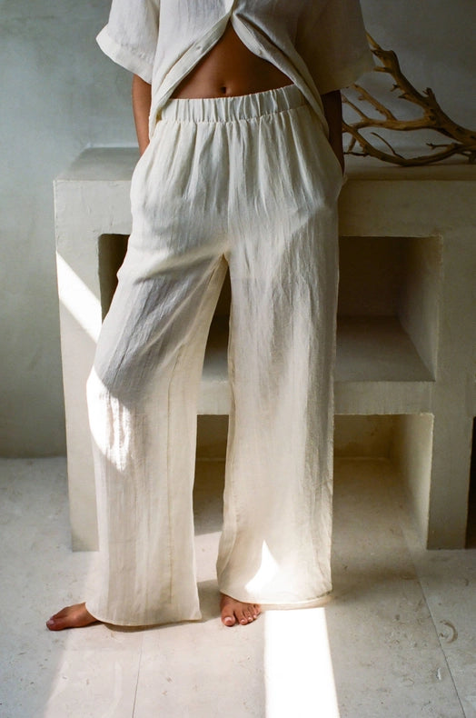 Woven 100% Linen High Waist Wide Leg Pants