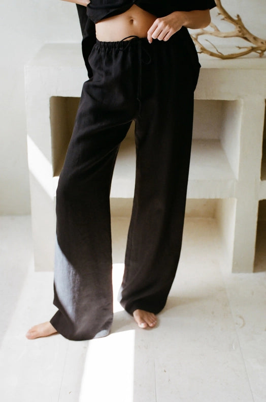 Woven 100% Linen Wide Leg Pants