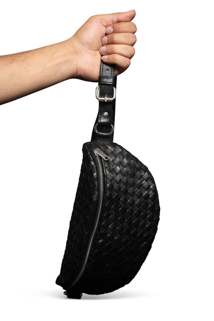 Woven Leather Belt Bag For Women Black