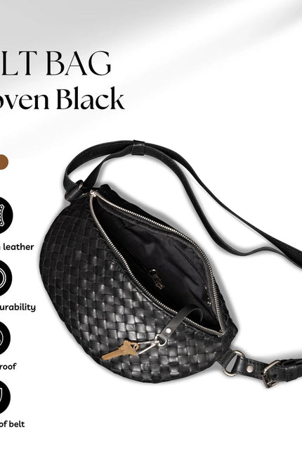 Woven Leather Belt Bag For Women Black