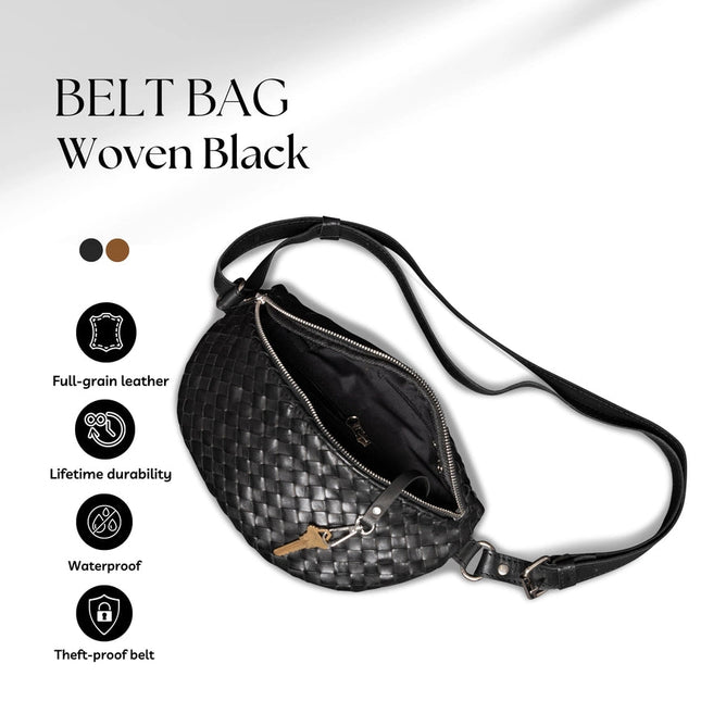 Woven Leather Belt Bag For Women Black