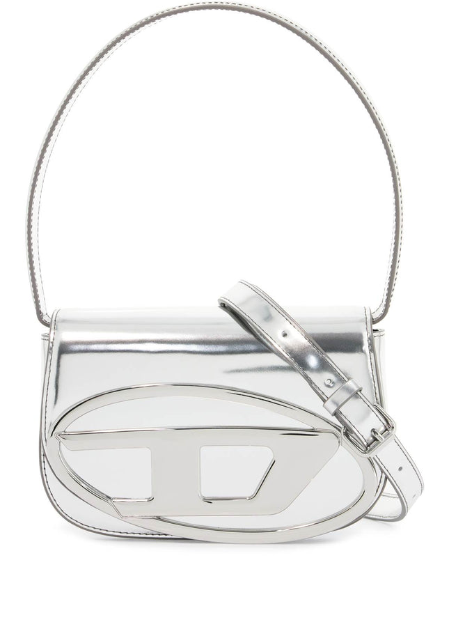 Diesel metallic silver shoulder bag 1dr compact with adjustable strap