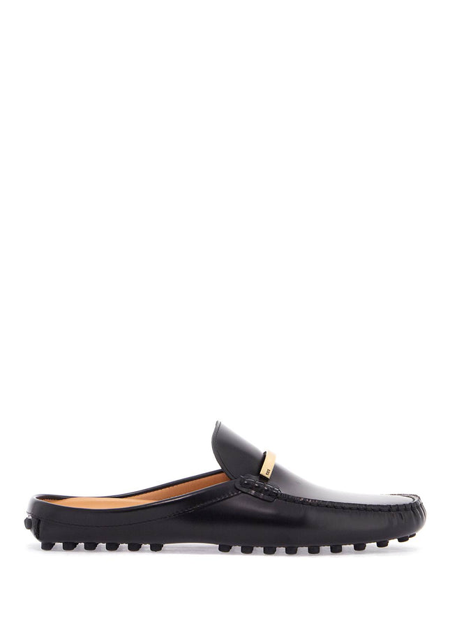 Tod'S black calfskin slip-on loafers with metallic strap and rubber sole