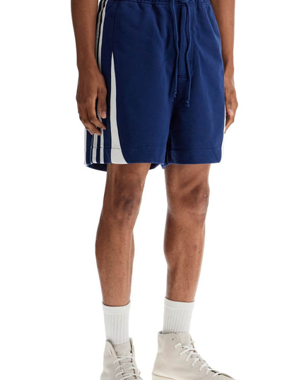 Y-3 blue cotton shorts with side stripes