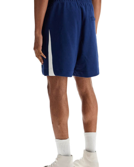 Y-3 blue cotton shorts with side stripes