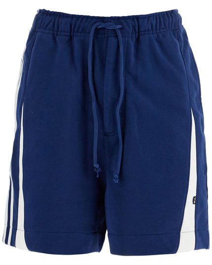 Y-3 blue cotton shorts with side stripes