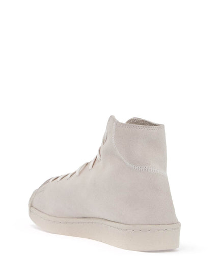 Y-3 high-top pro model sneakers in light gray suede with velcro closure