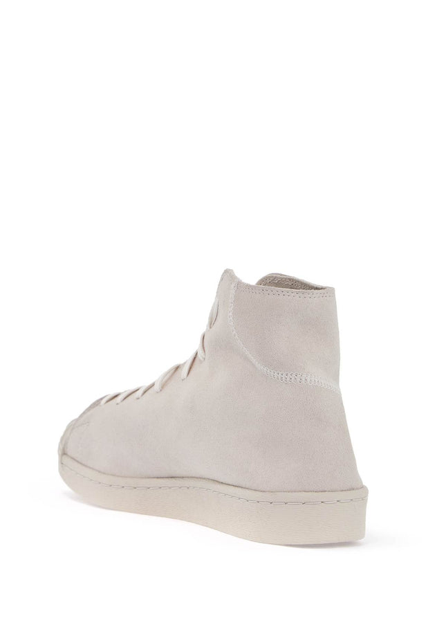 Y-3 high-top pro model sneakers in light gray suede with velcro closure